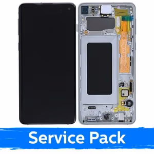 LCD Display Compatible With Samsung G973 S10 with Frame Prism White (Service Pack)