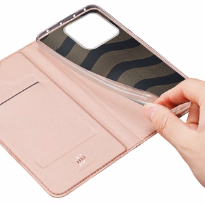 Dux Ducis Skin Pro dėklas telefonui Xiaomi 13 Pro su kortelių laikikliu ir stovu rožinis