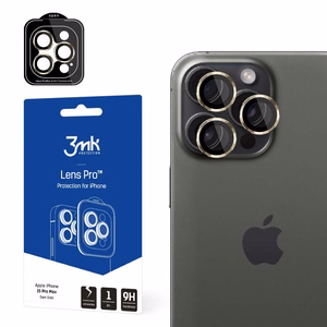 Защита камеры 3mk Lens Protection Pro с золотой рамкой для iPhone 15 Pro Max