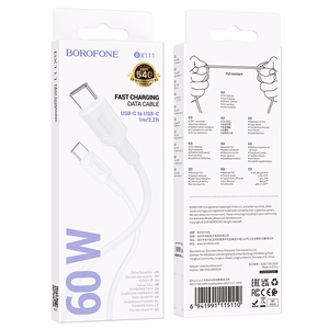 USB кабель Borofone BX111 60W USB-C to USB-C 1.0m белый