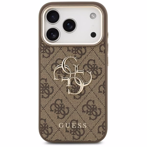 Чехол Guess PU Leather 4G Metal Logo Gold Frame для Apple iPhone 18 Pro Max, коричневый
