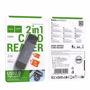 Картридер Hoco HB45 USB-C USB-A 2-в-1 USB2.0 серый