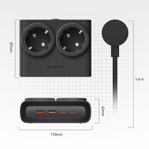 Orico PDC25 25W 6in1 удлинитель 2x AC + 2x USB-A + 2x USB-C - черный