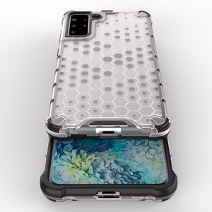 Korinio dizaino dėklas šarvuotas dangtis su geliniu rėmeliu Samsung Galaxy S22 + (S22 Plus) mėlynas