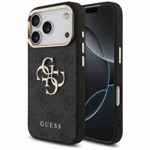 Чехол Guess PU Leather 4G Metal Logo Gold Frame для Apple iPhone 18 Pro, чёрный