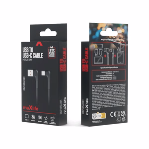 Maxlife MXUC-09 угловой кабель USB - USB-C 1,0 m 3A черный