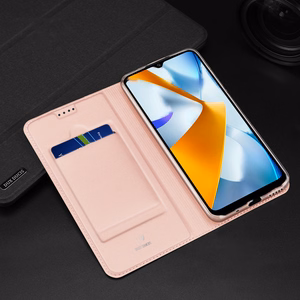 Dux Ducis Skin Pro dėklas telefonui Oppo Reno 8 su atverčiamu dangteliu, kortelių pinigine ir stovu, juodas