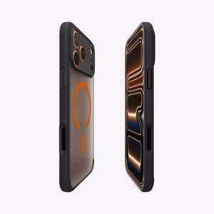 Spigen Ultra Hybrid MagSafe deklas, skirtas iPhone 17 Pro - Juodas ir oranzinis