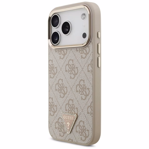 Чехол Guess PU Leather 4G Strass Triangle Logo Gold Frame MagSafe для Apple iPhone 18 Pro, розовый