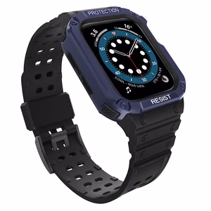 Protect Strap Ремешок для Apple Watch 42/44/45mm с бронированным чехлом - чёрный, синий