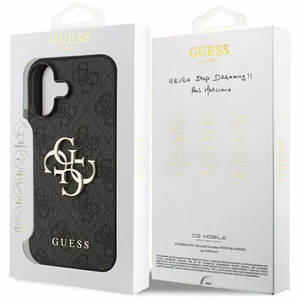 Dėklas Guess PU 4G Metal Logo Apple iPhone 17 pilkas