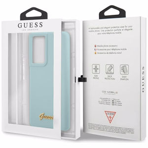 Dėklas telefonui Guess GUHCS21LLSLMGLB S21 Ultra G998 mėlynas/mėlynas kietasis dėklas Silikon Script Metal Logo