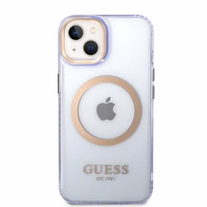 Guess GUHMP14SHTCMU iPhone 14 6.1" violetinė/violetinė kietas dėklas Auksinis kontūras Permatomas Magnetinis