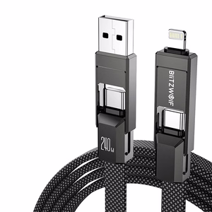 Кабель Blitzwolf BW-HDC7 4-в-1 USB+C+Lightning 240W 1,2 м (чёрный)