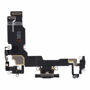 Originalus iš donorinio įrenginio išimtas „iPhone 15“ USB įkrovimo lizdo šleifas – juodas