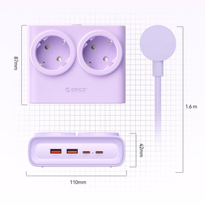 Orico PDC25 25W 6in1 удлинитель 2x AC + 2x USB-A + 2x USB-C - фиолетовый
