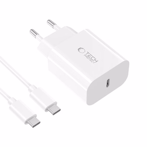 "Tech-Protect" NC20W PD20W USB-C sieninis įkroviklis su USB-C kabeliu - baltas