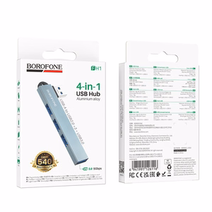 "Borofone" adapteris HUB FH1 4 in 1 - USB į 3xUSB 2.0 + USB 3.0 - pilkas
