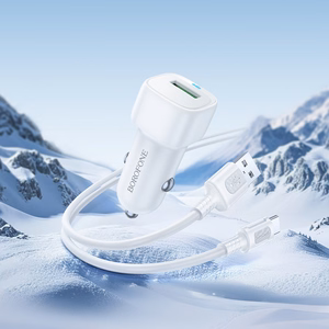 "Borofone" automobilinis įkroviklis BZ34 Cloud - USB - QC 3.0 18W su C tipo USB kabeliu, baltos spalvos