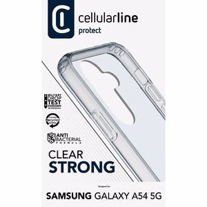 Cellularline Clear Strong dėklas, skirtas Samsung Galaxy A54 5G, su integruota antibakterine formule, skaidrus