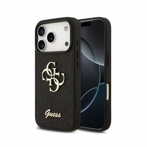 Dėklas Guess PU Fixed Glitter 4G Metal Logo Apple iPhone 18 Pro juodas