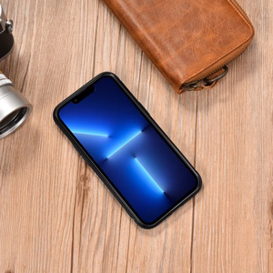 iCarer odinis Oil Wax dėklas padengtas natūralia oda iPhone 14 Plus juoda