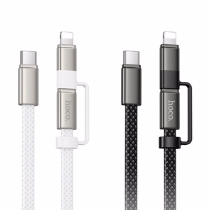 Плоский кабель USB C на USB C/iP 2in1 Hoco 3A 60W 1 m X125 черный