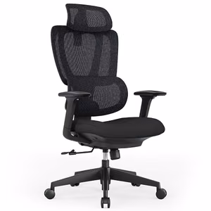 Reguliuojama ergonominė biuro kėdė su galvos ir juosmens atramomis, juoda