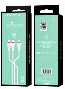 Кабель Borofone BX17 3-в-1 microUSB-Lightning-Type-C белый