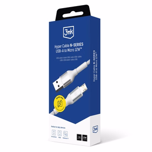 3mk Hyper Cable N-SERIES USB-A / MicroUSB 1m 5V/2.4A 12W laidas - baltas