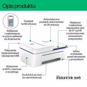 HP DeskJet 4230e belaidis spalvotas daugiafunkcinis spausdintuvas, Instant Ink; kopijuoklis, skaitytuvas