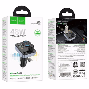 Automobilio bluetooth siųstuvas Hoco 2 x USB A + USB C QC3.0 PD 48W E86 juodas