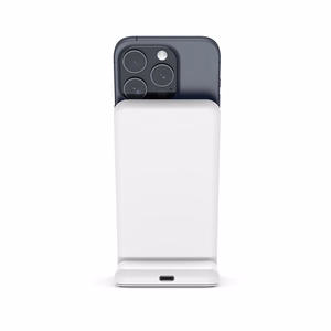 Беспроводное зарядное устройство 2 в 1 Crong MagSpot Stand для iPhone и AirPods, совместимое с MagSafe, белое