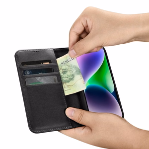 iCarer Piniginės dėklas 2in1 viršelis iPhone 14 Plus Anti-RFID odinis atverčiamas dėklas juodas (WMI14220727-BK)