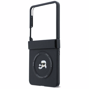 Juodas „Karl Lagerfeld Karl & Choupette Pins MagSafe“ dėklas, skirtas „Samsung Galaxy Z Flip8“