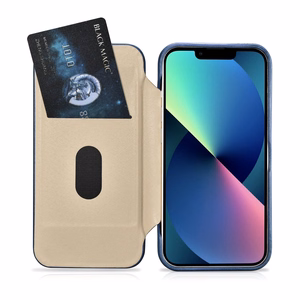 iCarer CE Premium odinis folio dėklas iPhone 14 Plus su MagSafe magnetiniu flipu - mėlynas