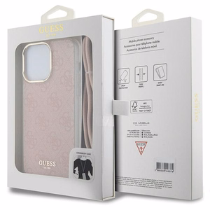 Guess Crossbody Cord 4G Print dėklas telefonui iPhone 15 Pro – rožinis