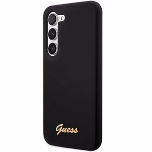 Guess GUHCS23MSLSMK S23+ S916 juodas/juodas kietas dėklas Silikoninis Vintage Gold Logo