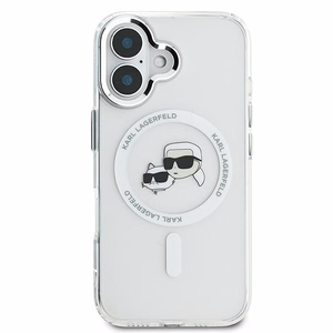 Karl Lagerfeld IML Metal Karl&Choupette Head magnetinis dėklas telefonui iPhone 16 Plus - baltas