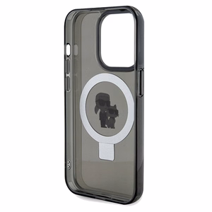 Karl Lagerfeld Magnetinis dėklas telefonui su žiediniu stovu Karl&Choupette MagSafe iPhone 13 Pro Max - juodas