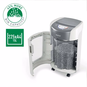 Leitz IQ OptiMax Home Office 225 dokumentų naikiklis Smulkinimas itin mažais gabalėliais 58 dB Pilka, Balta