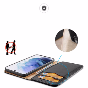 Dux Ducis Hivo odinis atverčiamas dėklas natūralios odos piniginė kortelėms ir dokumentams Samsung Galaxy S22 + (S22 Plus) juodas