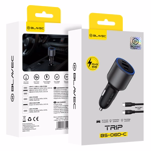 Blavec Car charger BS-06D-C Trip - USB + 2xType C - QC 3.0 18W PD 65W with Type C to Type C (CCBS06DCQ-U2CB) black