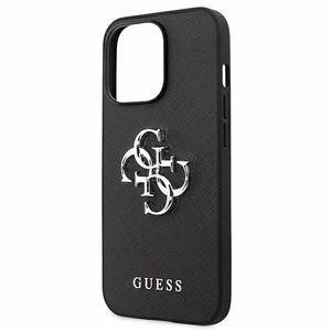 Guess Saffiano 4G Metal Logo dėklas telefonui iPhone 13 Pro / 13 6.1 - juodas