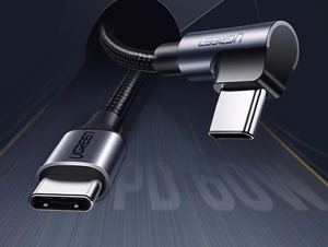 Ugreen US255 50125 кабель USB-C (прямой) / USB-C (угловой) PD QC 60W 3A 2м — серый