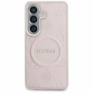 Guess dėklas Saffiano Peony Embossed Ring MagSafe skirtas Samsung Galaxy S26 Plus rožinis
