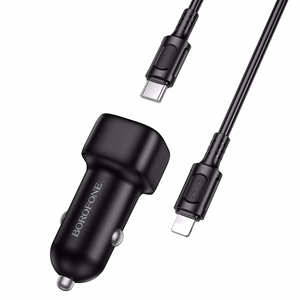 Borofone Car charger BZ34B Cloud - USB + Type C - QC 3.0 PD 38W with Type C to Lightning cable black