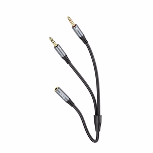 Laidas AUX 2in1 Jack 3,5 mm (motininė) į 2 x Jack 3,5 mm (tėvinė) Hoco 0,25 m UPA21 metalinis pilkas