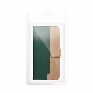 Atverčiamas dėklas Motorola G67 / G77 Split Book, žalias ir auksinis