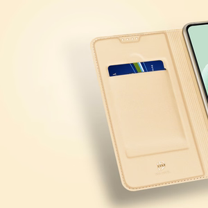 Dux Ducis Skin Pro dėklas Xiaomi Redmi Note 12 Pro / Poco X5 Pro 5G Flip kortelių piniginė stovas auksinė